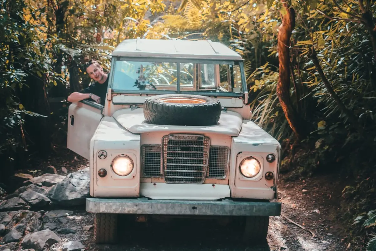 Jeep Wrangler rental on a scenic road
