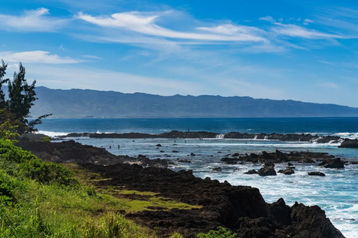 Rocky shoreline at Shark's Cove in Pupukea Beach Park on Oahu's North Shore